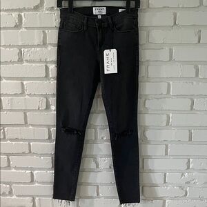 Frame Denim Black Ripped Skinny Jeans for Women